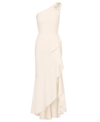Women's Beaded One-Shoulder Crepe Gown
