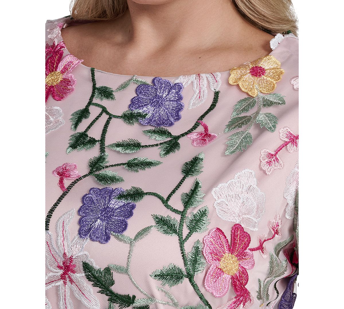 Eliza J Women's Boat Neck Floral Embroidered Mesh Dress view 4 — MAYCSS fashion products