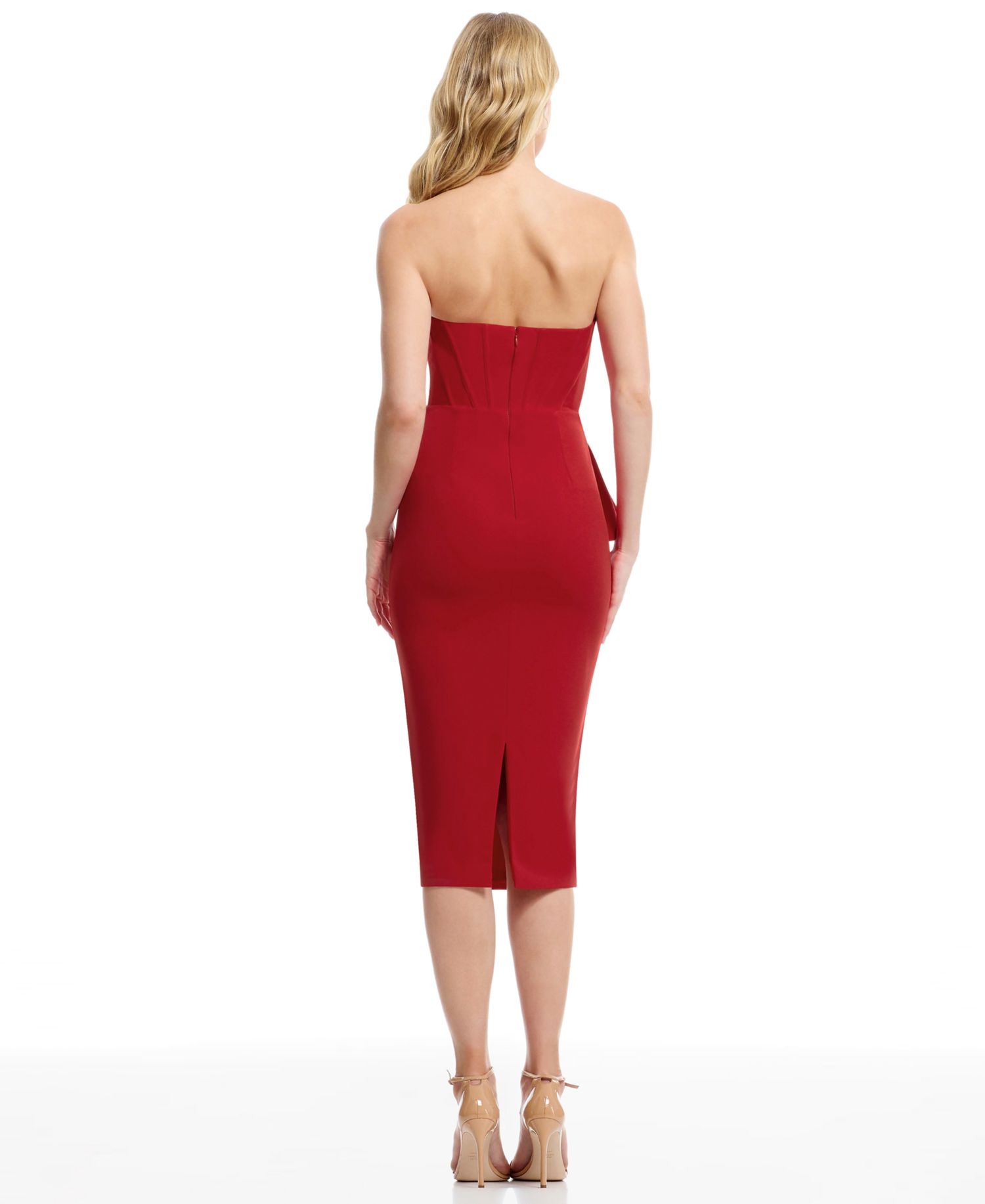Women's Strapless Exposed Boning Bustier Midi Dress