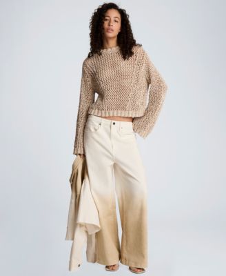 Women's Two Tone Open Stitch Pull-On Top