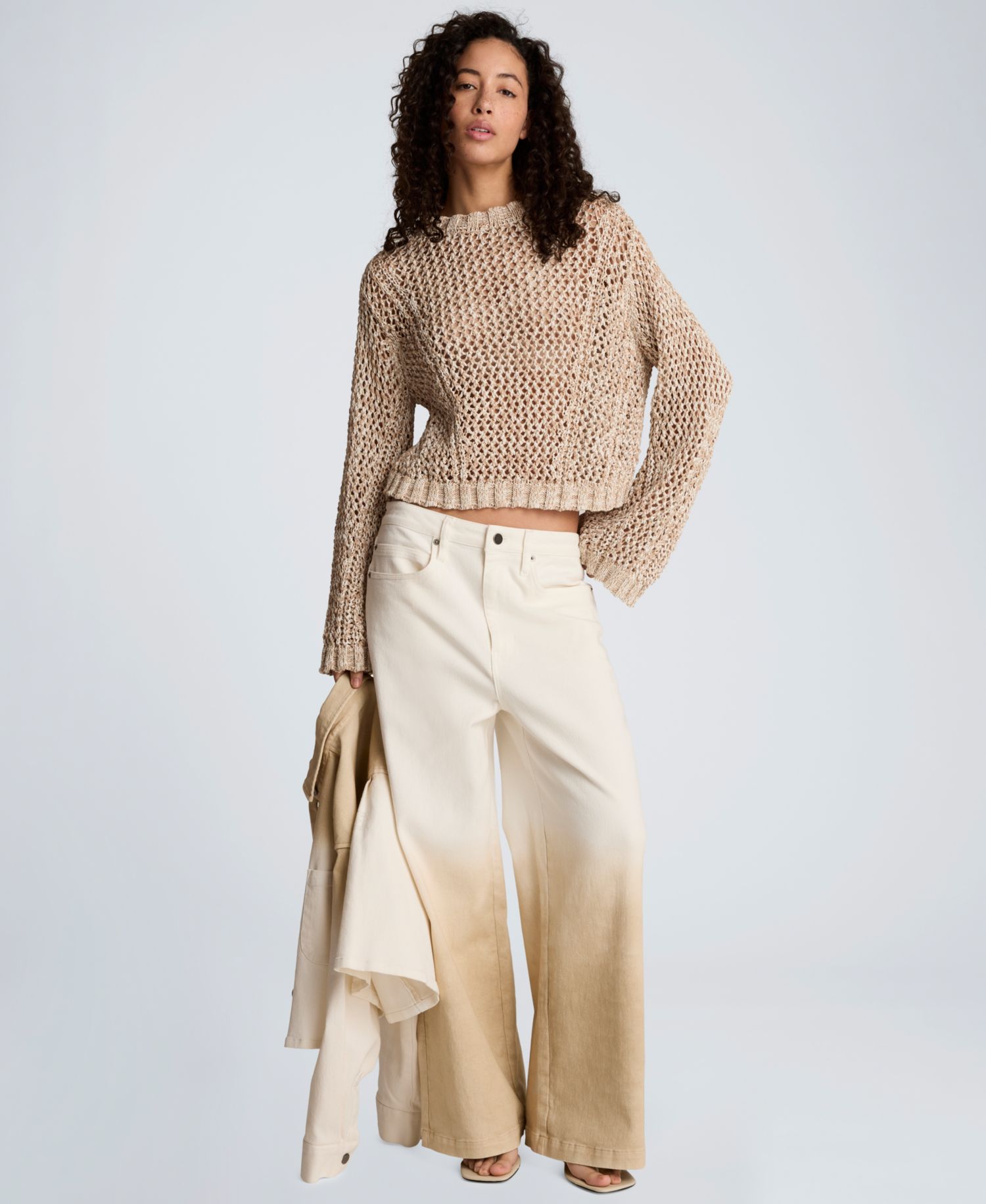 Women's Two Tone Open Stitch Pull-On Top