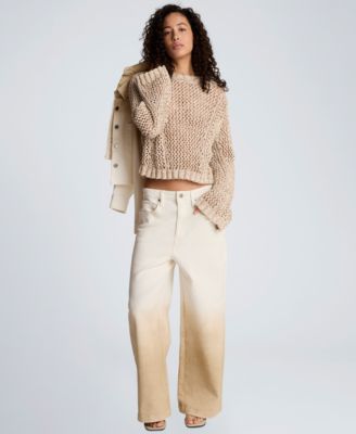 Women's Two Tone Open Stitch Pull-On Top