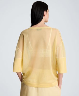 Women's Semi-Sheer Crewneck Slit-Sleeve Top
