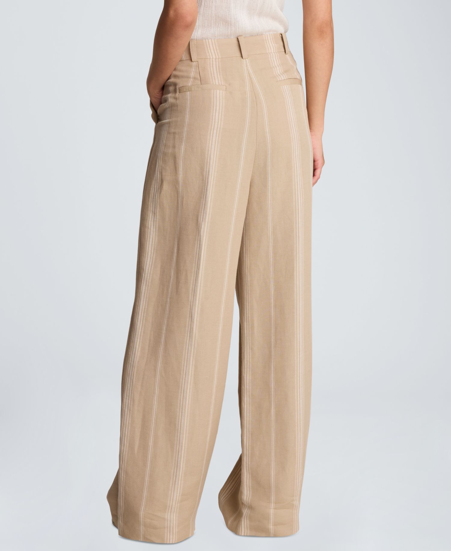 Women's High Rise Fly Front Pleated Wide Leg Linen Pants