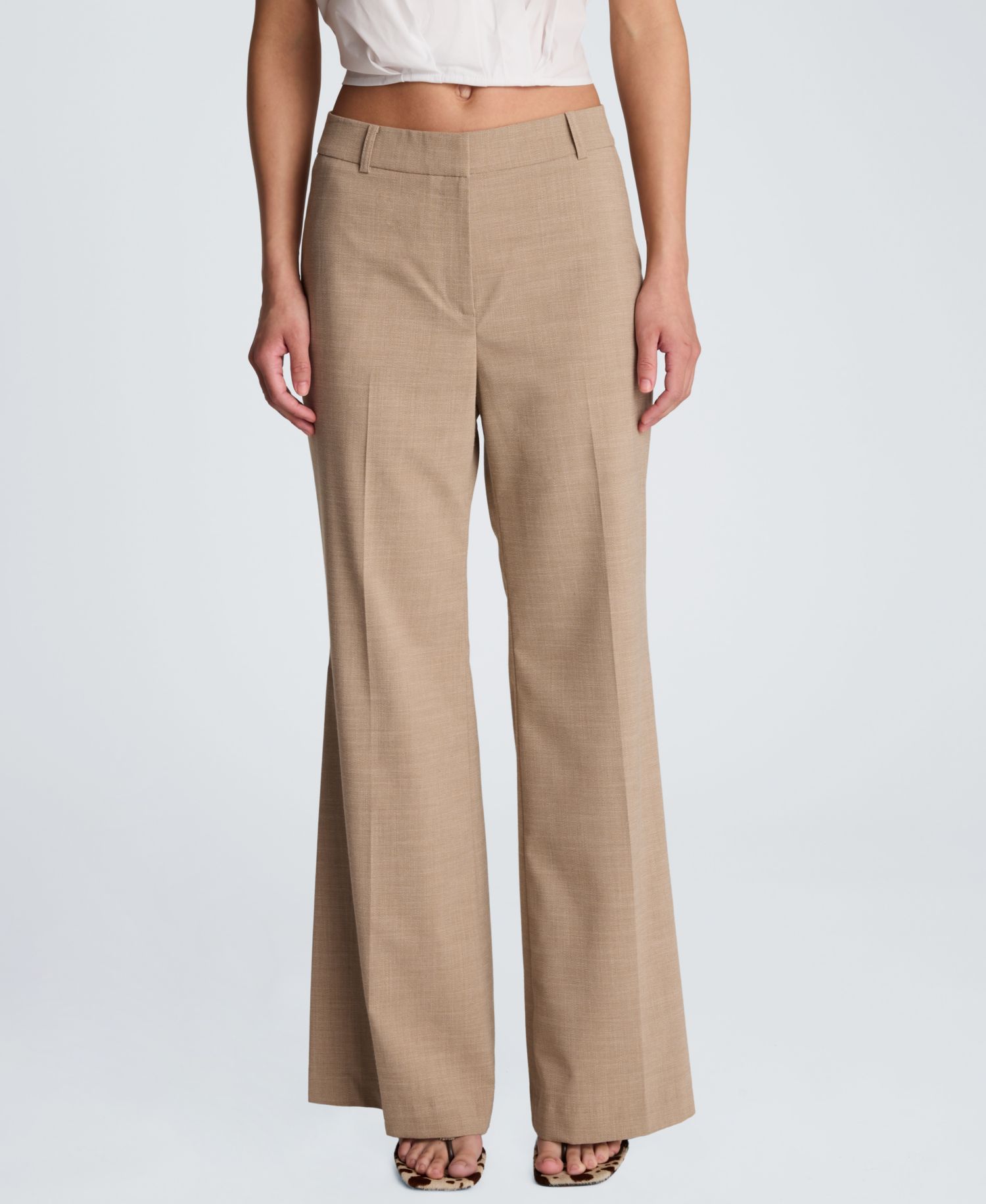 Women's Fly-Front Mid-Rise Flare Pants with Split Hem