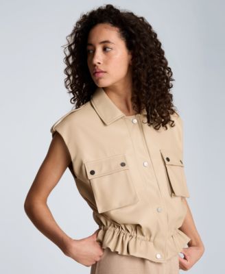 Women's Collared Sleeveless Drawcord Snap-Front Jacket