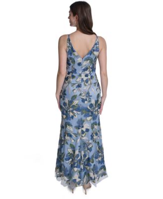Women's V-Neck Floral Sequin Gown