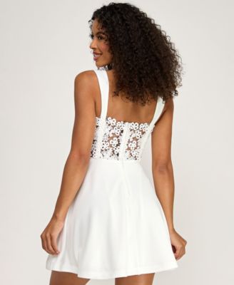 Juniors' Lace Back Thick Strap Short Dress