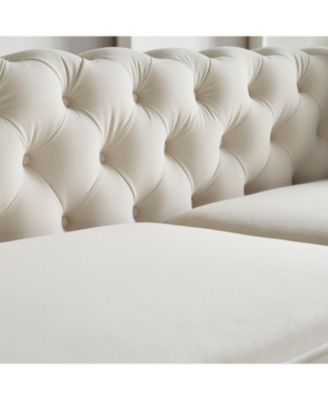 86" Beige Tufted Sofa with Toss Pillows