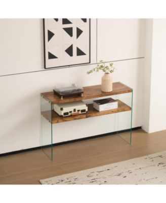 Streamdale MDF Console Table, Big Side Table, Walnut Tempered Glass Desk, Entry Table