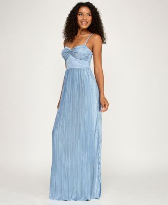 Juniors' Pleated Sweetheart Neck Gown