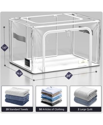 Large Foldable Clear Plastic Storage Bags with Metal Frame & Carry Handles for Bedding Linen & Clothing