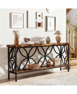 70.9" Narrow Console Table Industrial Sofa Table Entryway Storage 2-Tier Shelf
