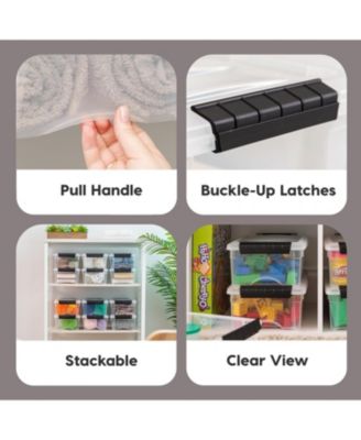 USA 6 Quart Plastic Storage Bins Stackable with Latching Lids, BPA-Free, See-Through, Clear/Black, 3-Pack