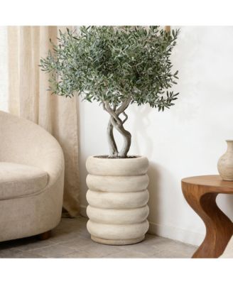 23" Tall Planter Pot, Beige Large Plant Pot with Drainage Hole and Rubber Plug, Modern Floor Pot for Plants for Home Garden Patio