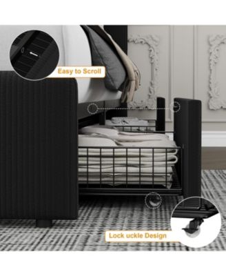 Double Drawer Soft Bag Bed, Corduroy Upholstered Bed with Spacious Storage, Soft and Comfortable Mattress, No Box Spring Needed