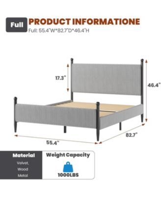 Velvet Corduroy Fabric Bed Frame, Plywood and Iron Construction, Cone-Shaped Iron Foot, Soft Bag Design