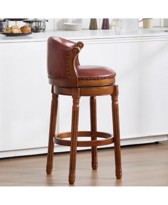 Cow top Leather Wooden Bar Stools, 360 Swivel Bar Chair with Backs
