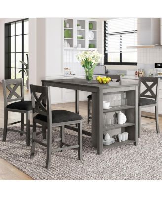  Rustic Farmhouse Counter Height Dining Table Set with 4 Chairs
