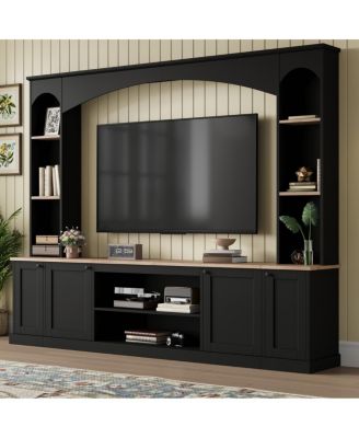 Elegant Arched Entertainment Center with Bookshelf & Farmhouse TV Stand