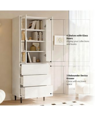 70.9" Glass Door Bookshelf 5-Tier Display Cabinet Narrow Storage Bookcase