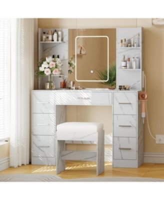 Dresser Set with LED Lighted Mirror and Built-in Power Outlet