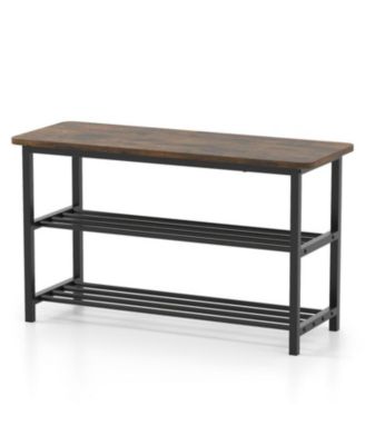3-Tier Shoe Rack Bench with Metal Shelves & Wooden Seat