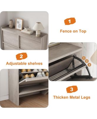 Shoe Cabinet with 4 Flip Drawers, Hidden Shoe Storage Organizer for Entryway, Wooden Shoe Rack with Adjustable Shelf, Cupboard