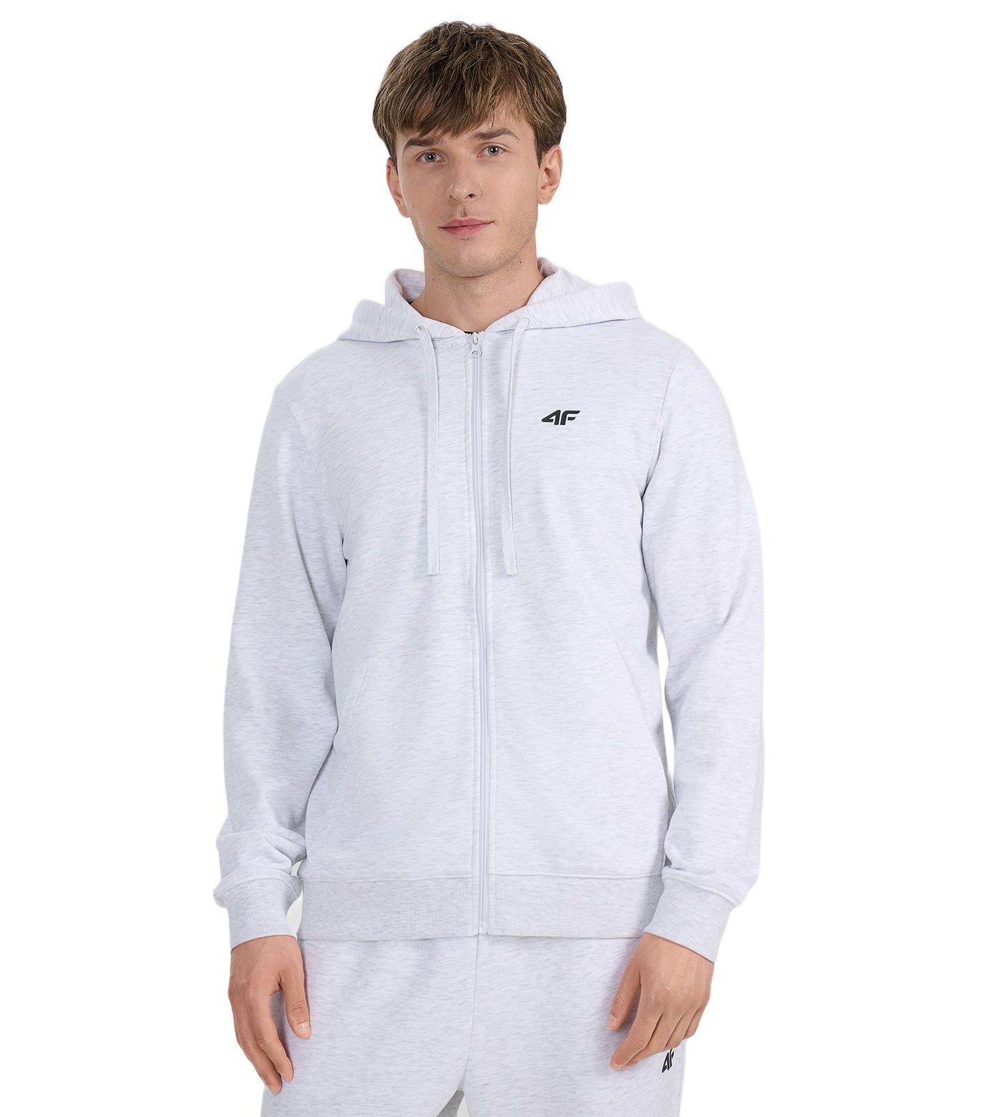 Мужской свитшот 4F Zip-Up Sweatshirt With A Hood, цвет: Светлый серый меланжевый — фото 1