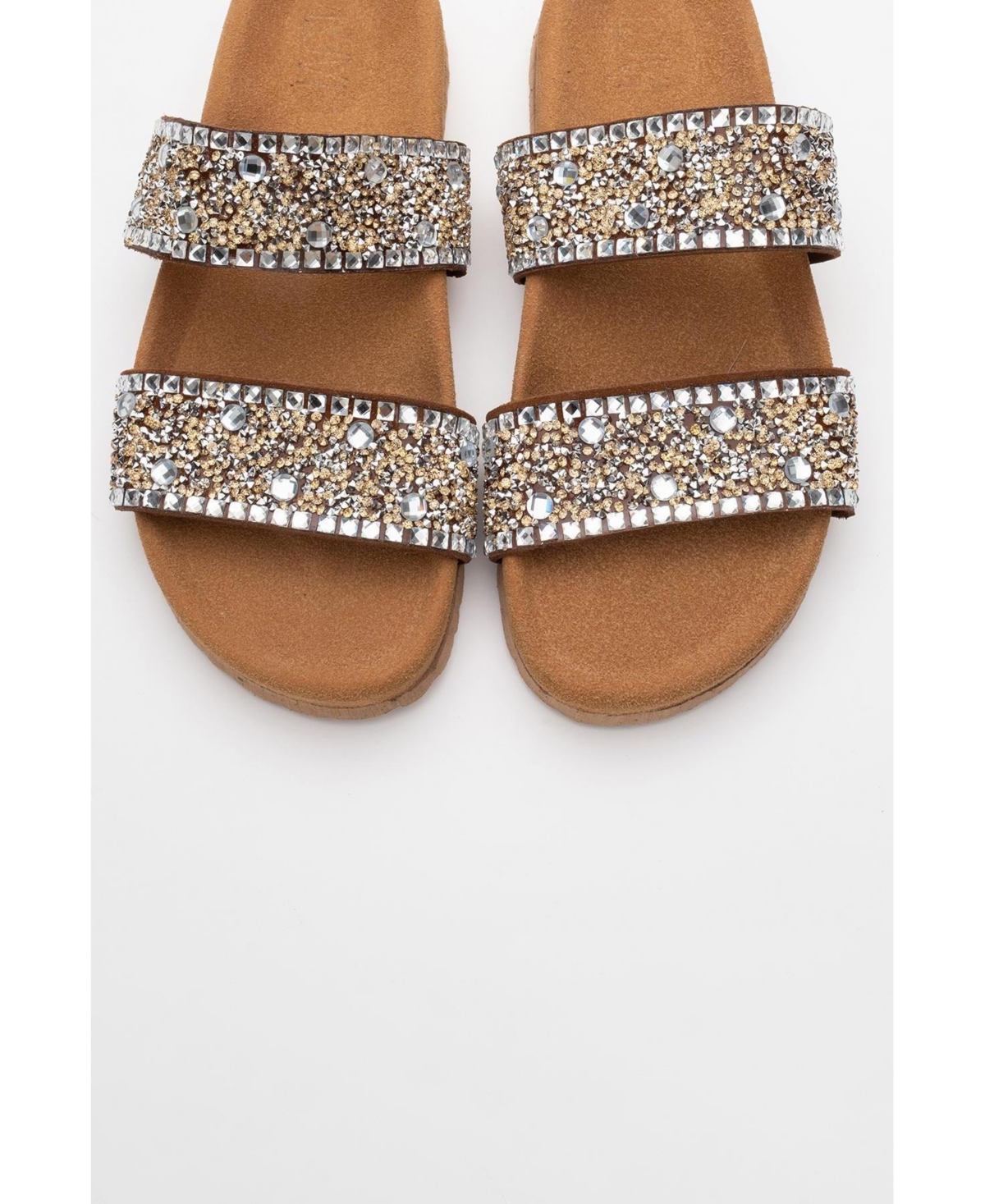 Forever & Always Shoes Women's Jamie Leather Double Strap Slide Sandal with Stones