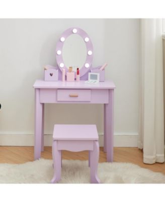 Toddler Lighted Vanity and Stool Set,Girls  Perfect Gift Makeup Pretend Play Table.