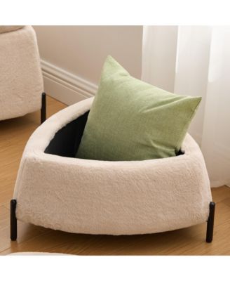 Triangle Storage Ottoman Set of 2, Faux Fur Footrest with Metal Legs, Reversible Lid for Living Room, Bedroom, Entryway