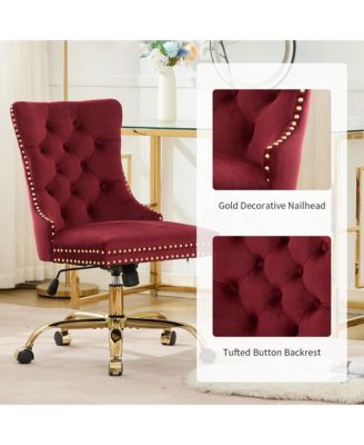 Velvet Upholstered Office Chair, Tufted Button Desk Chair, Adjustable Swivel Computer Chair with Metal Base, Nailhead for Home Office