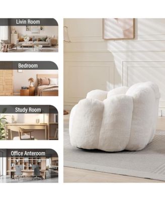 Large Bean Bag Chair, Faux Fur Reading Sofa Chair with Petal Backrest and Pull Ring, Oversize Reading Chair for Bedroom