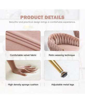 Velvet Bar Stools Set of 2 - Hand-Wave Back, Golden Chrome Base and Footrest, Counter Height Chairs for Kitchen Island, Home Pub