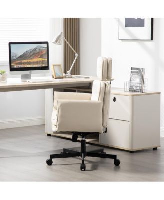 Criss Cross Adjustable Armrests & Wheels PU Lounge Vanity Desk Chair