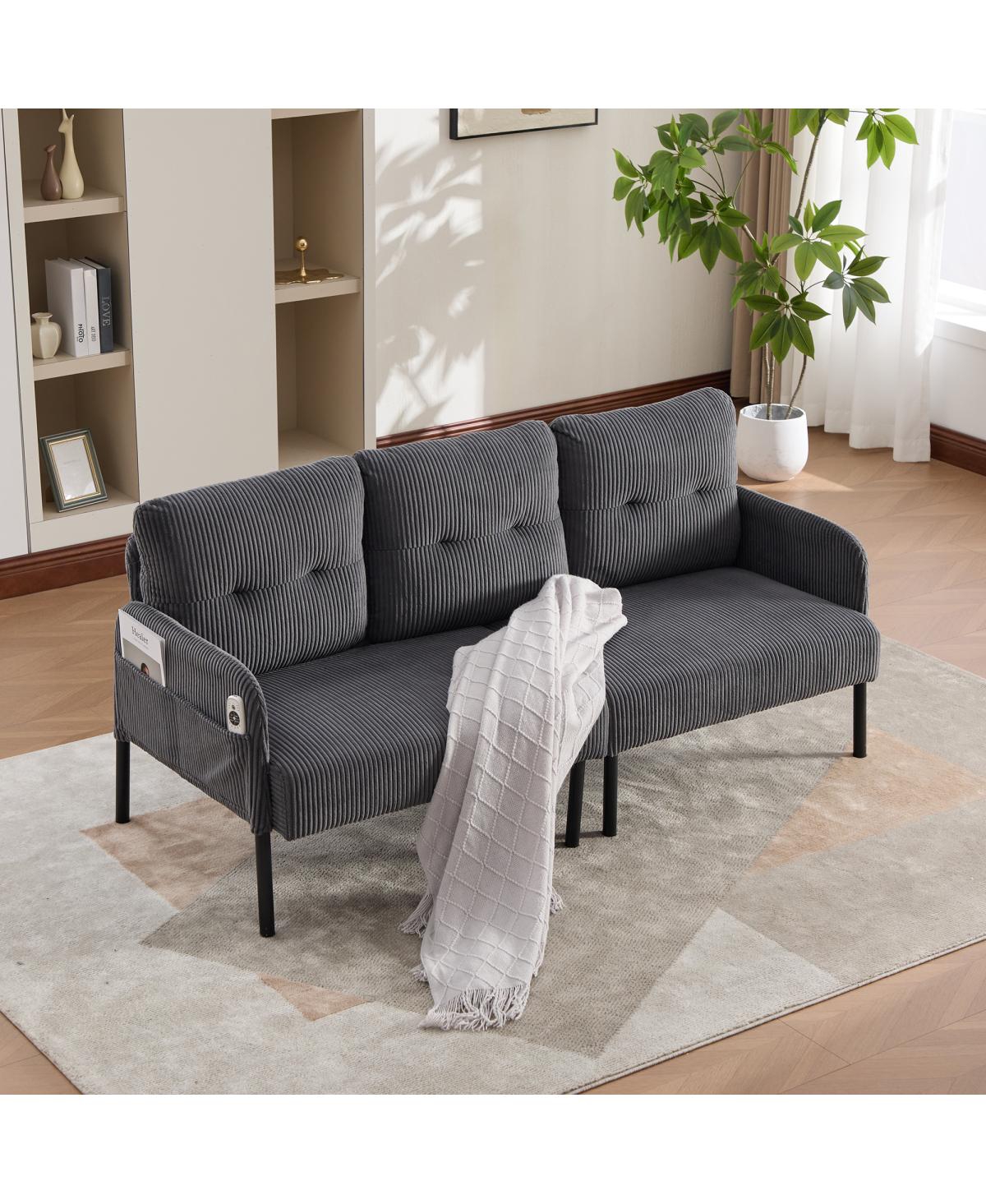 Streamdale Furniture Oversized Corduroy Loveseat Sofa with Metal Legs & Side Pockets