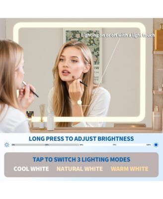 31" Mid-Century Modern Makeup Vanity Desk with Lighted Mirror, 2 Drawers and Cabinet