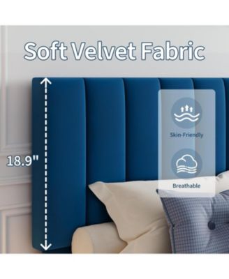 Queen Velvet Upholstered Platform Bed Frame with Vertical Channel Tufted Headboard, Adjustable Height, Fits 8–12" Mattress, Noise-Free