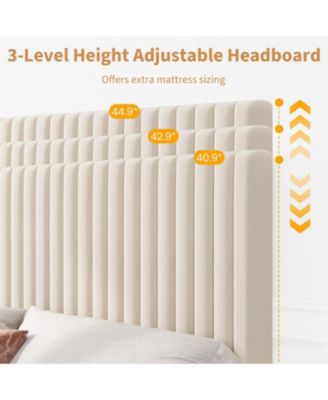 Velvet Platform Bed Frame with Vertical Channel Tufted Adjustable Headboard, Strong Wood Slats, No Box Spring Needed.