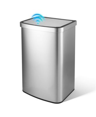 16 Gallon Stainless Steel Touchless Sensor Trash Can with Silent Close Lid – Hands-Free Kitchen Garbage Bin