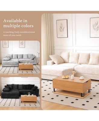 Streamdale  Corduroy Sectional Sofa w/ Storage Ottoman and Pillows