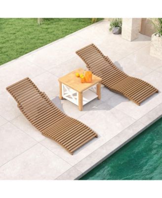 Outdoor Folding Teak Wood Chaise Lounge Chair w/Curved Lying Area