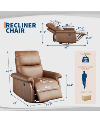Recliner Chair, 360&deg; Swivel Rocker Glider, Padded Armrest, Deep Seat, PU Leather, Living Room.