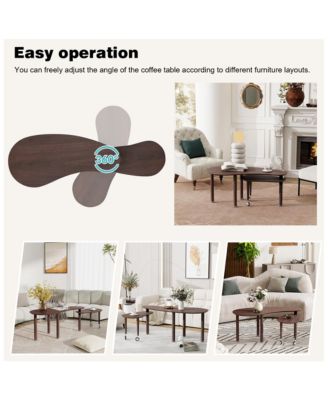 360° Rotatable Coffee Table, Nesting Coffee Tables with Swivel Function, Modern Wood Oval Center Table for Living Room