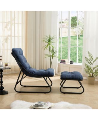 Outdoor Lounge Chair - Sling Recliner Chair with Puffy Cushion and Foot Stool for Living Room, Bedroom