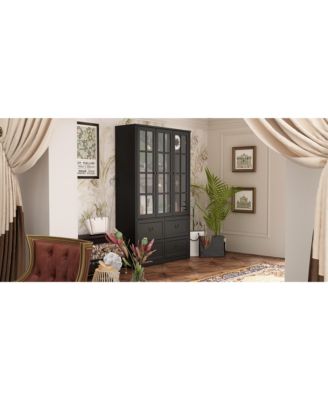 8-Shelf Wood Standard Bookcase Bookshelf With Glass Doors