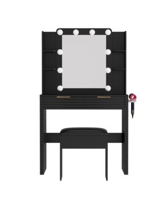 Mirror With 10 LED Bulbs Fluted Front Feature Makeup Vanity Desk Set