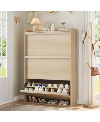 Shoe Cabinet with 3 Flip Drawers, Hidden Shoe Storage Organizer for Entryway, Wooden Shoe Rack with Adjustable Shelf,Shoe Cupboard