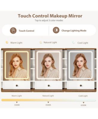 47" Makeup Vanity Desk and Chair Set with Lighted Mirror and 8 Shelves